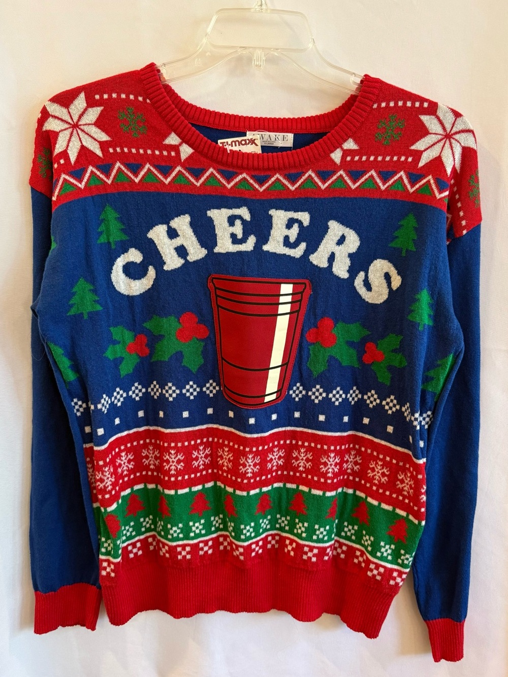 Awake Blue Red 'CHEERS' Holiday Crewneck Sweater
